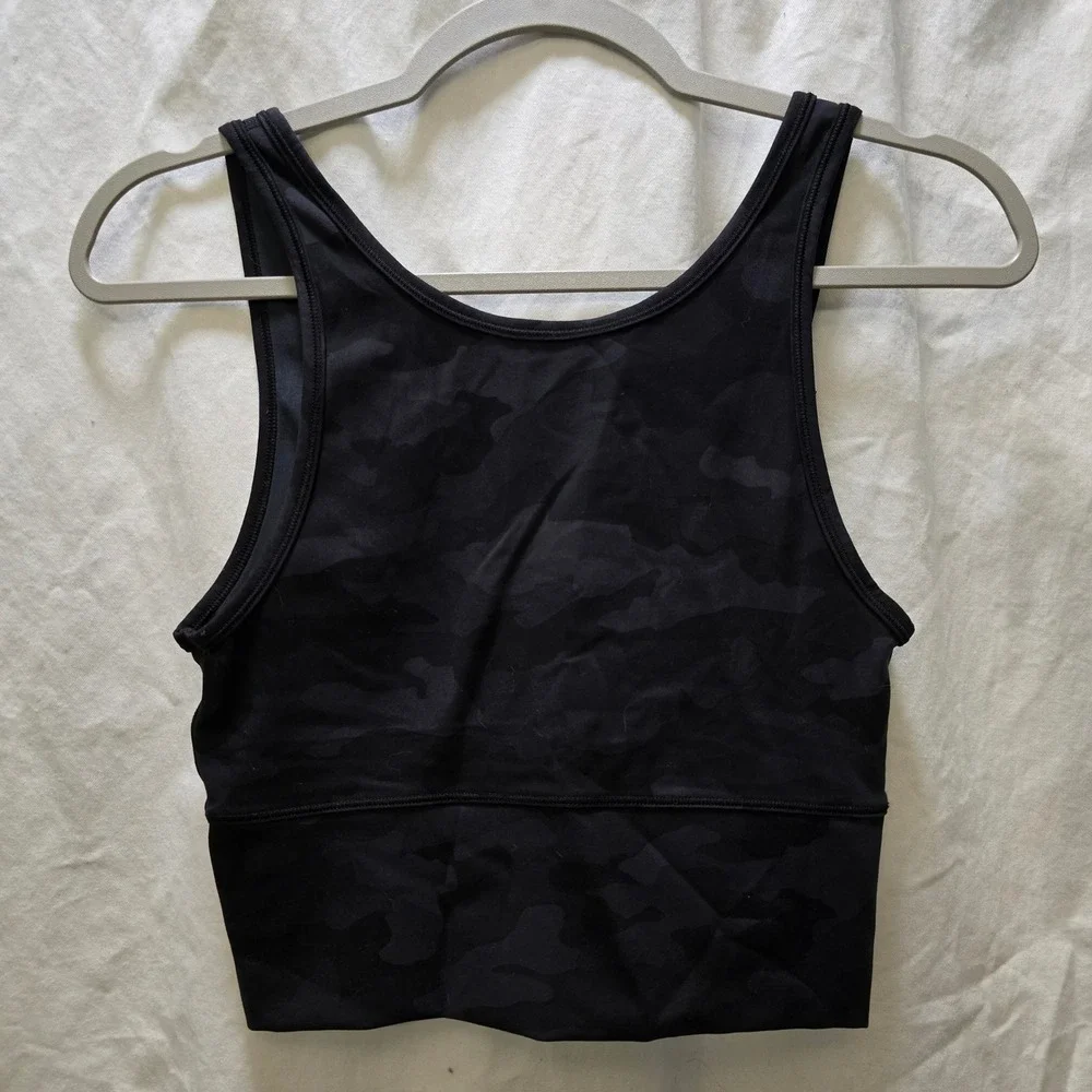 Lululemon Power Pivot Black Camo Tank‎ Top Sports Bra Cropped Reversible